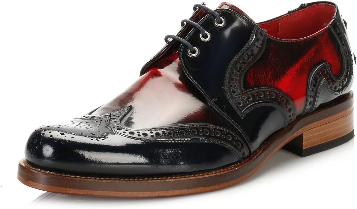 Jeffery West Mens Navy/Burgundy/Red College Mix Brogue Shoes-UK