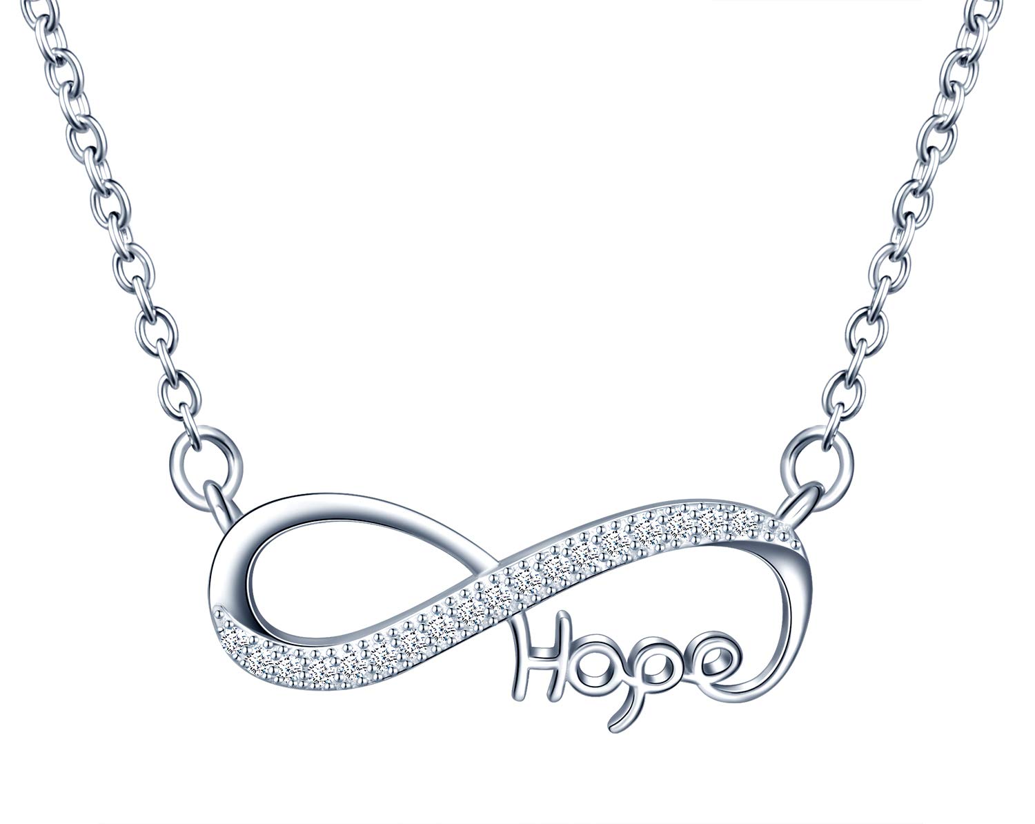 MicLee Women's 925 Sterling Silver Necklace, elegant infinity symbol alphabet necklace pendant, Hope, Inlaid shiny zircon, gift for Birthday, Valentine's Day and Christmas