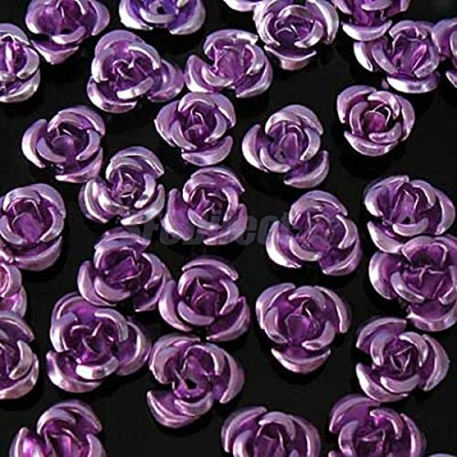 50pcs Purple Aluminum Rose Flowers Spacer Beads DIY Embellishment Craft 8mm