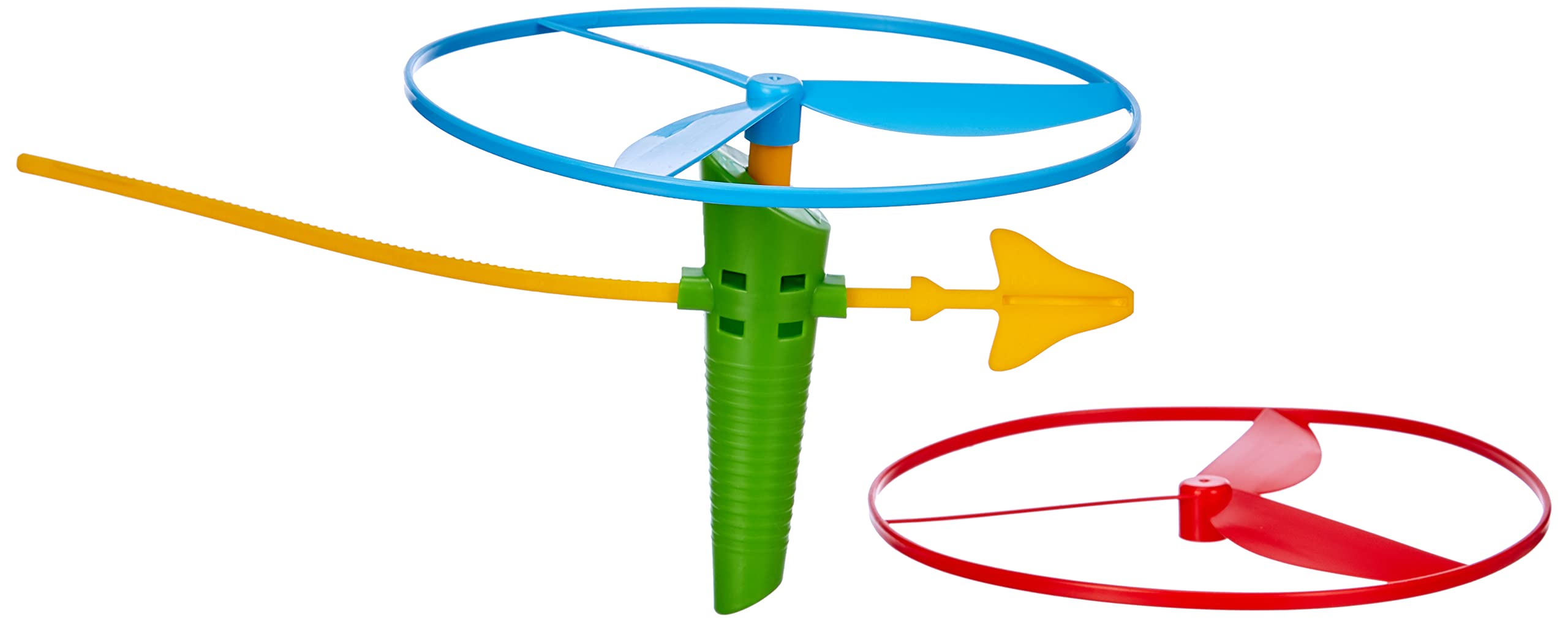 Lena 61290 Propeller Flight Game Fly High, Flight Toy with 2 Rotors Approx. 18 cm and Starter Device, Propeller Game with Child Safety, Flight Play Set for Children from 36 m+, Colourful