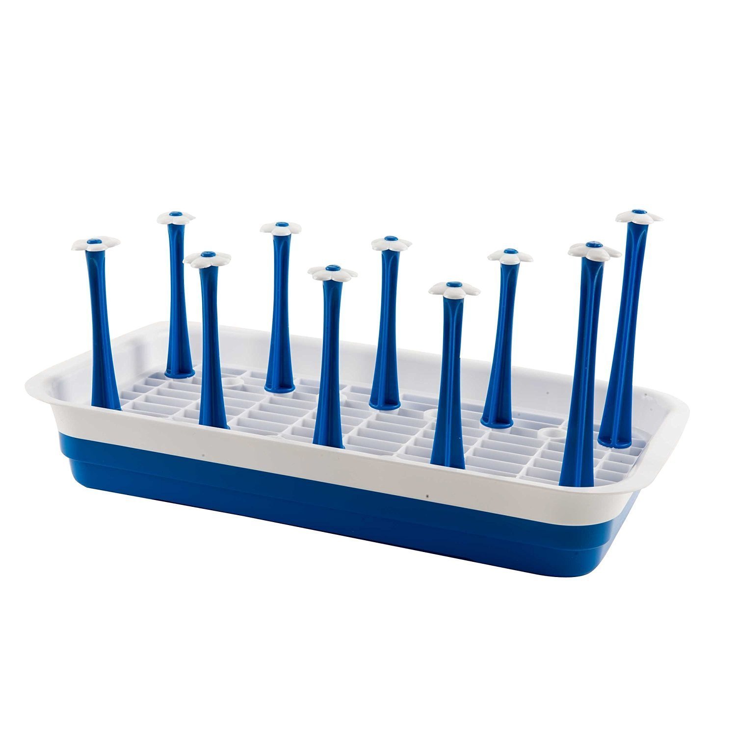 Shinesline Dish Bottle Drying Rack Stand, 10 Pieces Rectangular Plastic Cup Mug Organizer Drainer, Kitchen Accessories Utensils Dryer Tray Holder/Blue