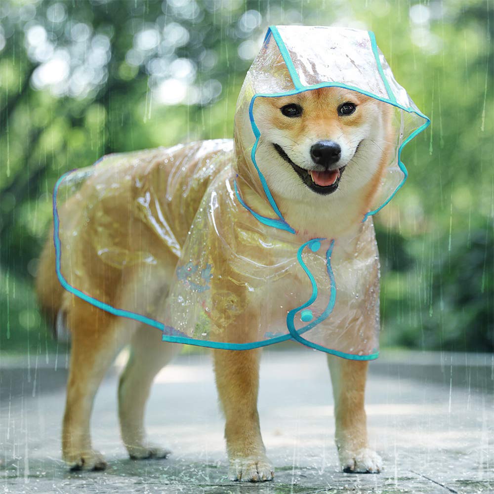 KoKoBin Waterproof Coat for Dogs Cats with Hood Adjustable PVC Transparent Poncho Waterproof Ultralight for Small Dogs(Blue, M)