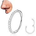20G 18G Titanium Nose Ring Hoop, Cartilage Hoop Earrings for Women Men, Hinged Silver Gold CZ Nose Ring Upper Ear Tragus Daith Conch Helix Septum Ring Nose Piercing Jewelry 6/8/10mm (Silver, 20g-10mm)