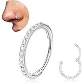 20G 18G Titanium Nose Ring Hoop, Cartilage Hoop Earrings for Women Men, Hinged Silver Gold CZ Nose Ring Upper Ear Tragus Daith Conch Helix Septum Nose Piercing Jewelry 6/8/10mm
