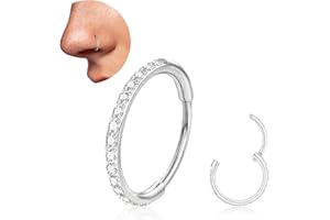 20G 18G Titanium Nose Ring Hoop, Cartilage Hoop Earrings for Women Men, Hinged Silver Gold CZ Nose Ring Upper Ear Tragus Conc