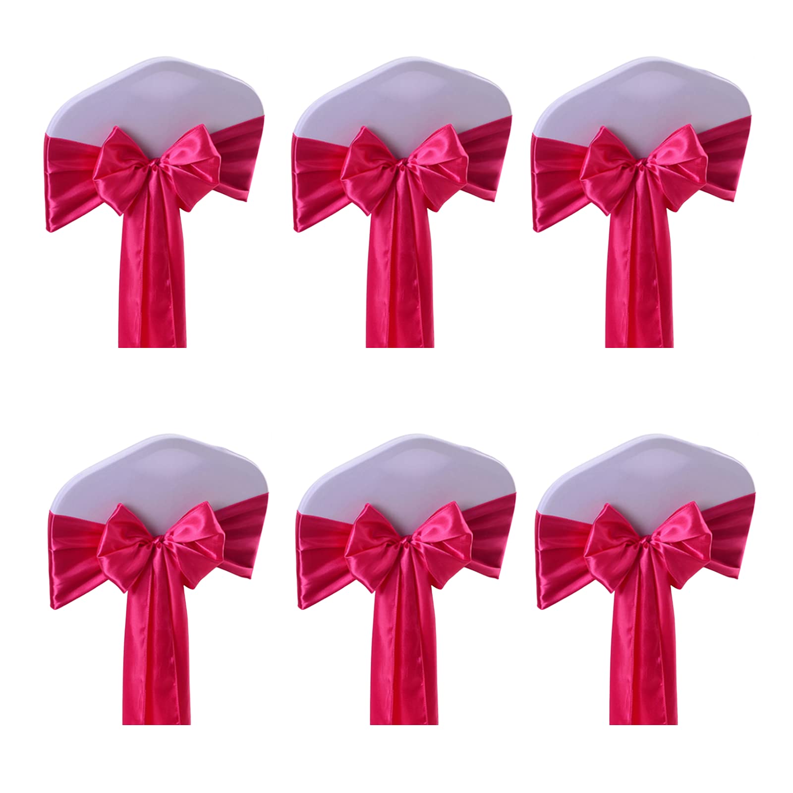 CHENGZI Pack of 6 Party Decoration Satin Chair Sashes, Satin Bow Tie Soft Chair Sash Bow Ribbon for Wedding, Banquet, Birthday, Event Decoration (Rosered)