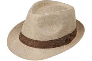 UPSTORE Straw Fedora Hat Classic Panama Trilby Summer Sun Hat with Short Brim for Men Lightweight Casual Wear 56-58cm Beige