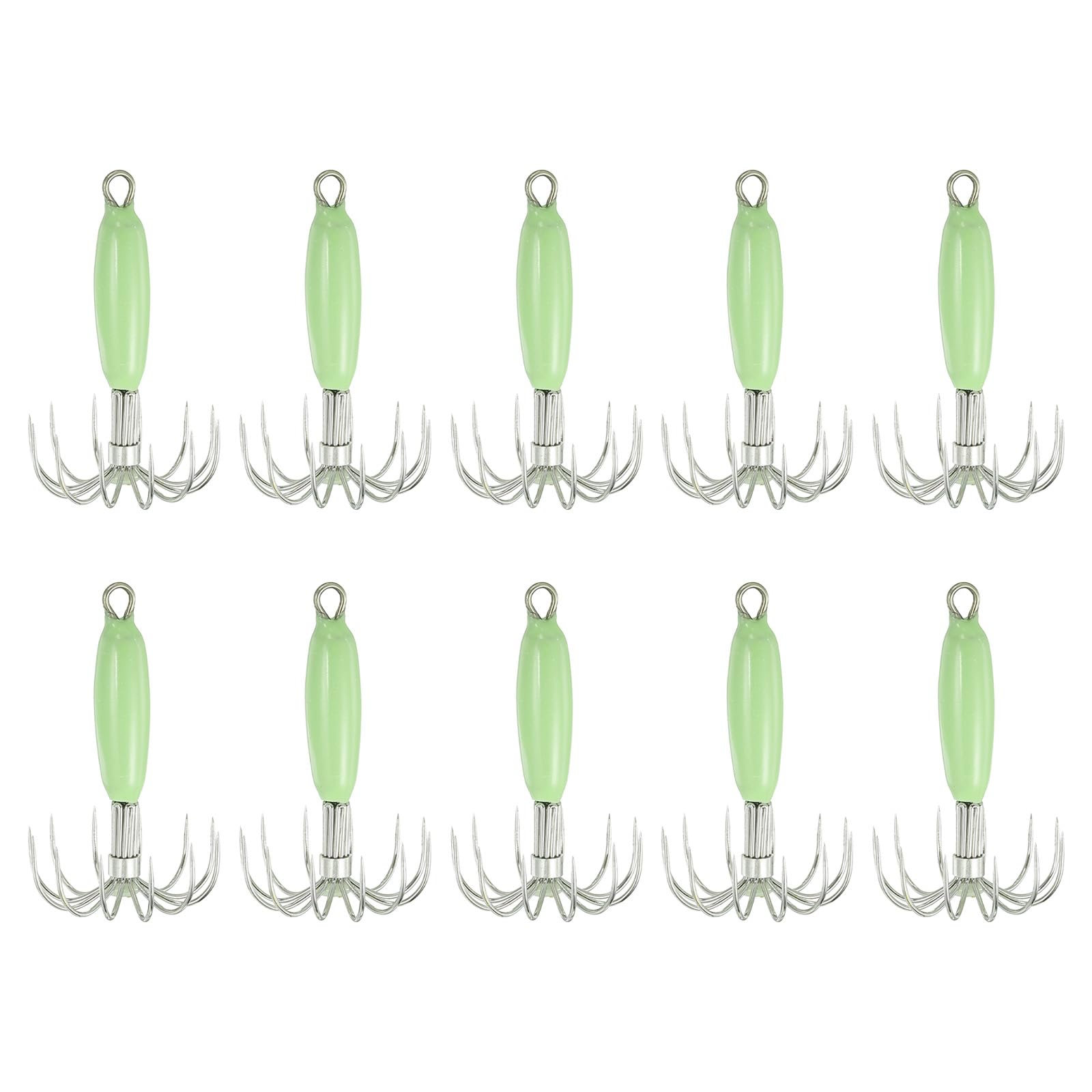 PATIKIL 9g Luminous Squid Jig Hooks, 10 Pcs Cuttlefish Sleeve Saltwater Fishing Lures Bait Jig Glow in Dark with 12 Stainless Steel Needles, Green