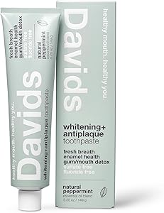 Davids Fluoride Free Toothpaste, Teeth Whitening, Antiplaque, SLS (Sulfate) Free, Promotes Enamel Health, Mouth & Gum Detox, 