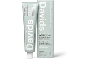 Davids Fluoride Free Toothpaste, Teeth Whitening, Antiplaque, SLS (Sulfate) Free, Promotes Enamel Health, Mouth & Gum Detox, EWG Verified, Peppermint, 5.25oz