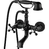 Aolemi Matte Black Wall Mount Bathtub Faucet with Hand Shower Sprayer Bathroom Tub Faucet Double Cross Handle Telephone Shaped Handheld Sprayer Shower Set Mixer Tap Vintage
