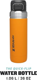 STANLEY 1.06L Quick Flip Stainless Steel Water Bottle Saffron Cold 18h Leakproof view 3