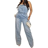 Novaorily Womens 2024 Summer Fashion Backless Denim jumpsuit Sexy Jean Romper High Waist Casual Overalls