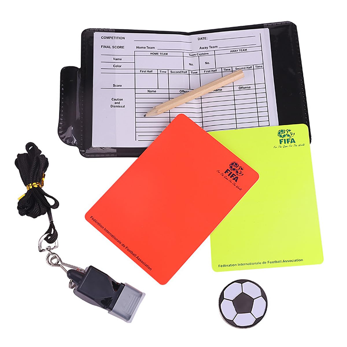 Sarini Referee Set Cards, Referee Whistle, Game Note Cards, Referee Football Yellow Card, Red Card, Scorebooks, Voter Mark, for Football Match