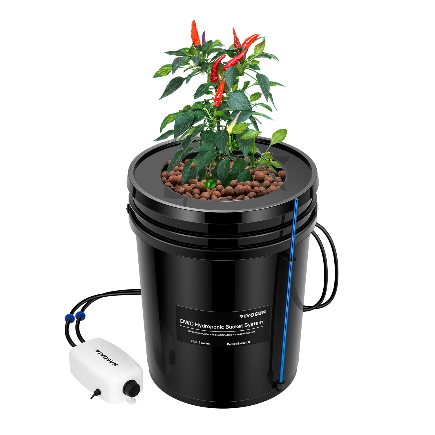 DWC Hydroponics Grow System – Deep Water Culture With Top Drip – 1 Bucket, 5 Gallon
