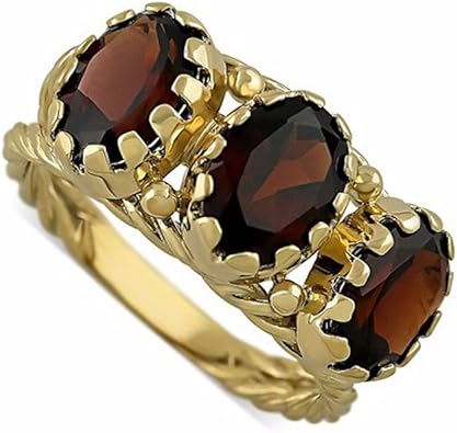 Ppluxury Three Stone Vintage Style Garnet Ring 14k Yellow Gold P P Luxury Amazon Co Uk Jewellery