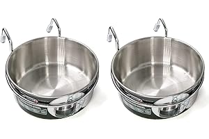 MLCINI Hanging Pet Bowl, 3 Size 2 Pack Non Spill Stainless Steel Food Water Bowls Bunny Feeder with Hook for Dogs Cats in Crate, Cage & Kennel (S/18 Ounce)