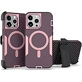 showdd Designed for iPhone 16 Pro Max Case,Magnetic,Double Protection,Tough Durable,Compatible with MagSafe,Detachable Back Clip,Dustproof,No Fading,No Yellowing,Non-Slip,for Men Women,Wine Red Rose
