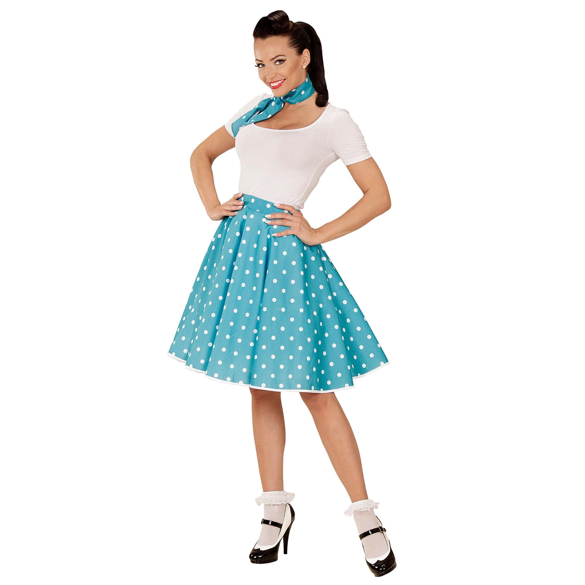 W WIDMANN MILANO Party Fashion - Women's 50s Polka Dot Skirt and Scarf, Rock'n'Roll, Twist, Pink Lady, T-Birds, Carnival, Theme Parties