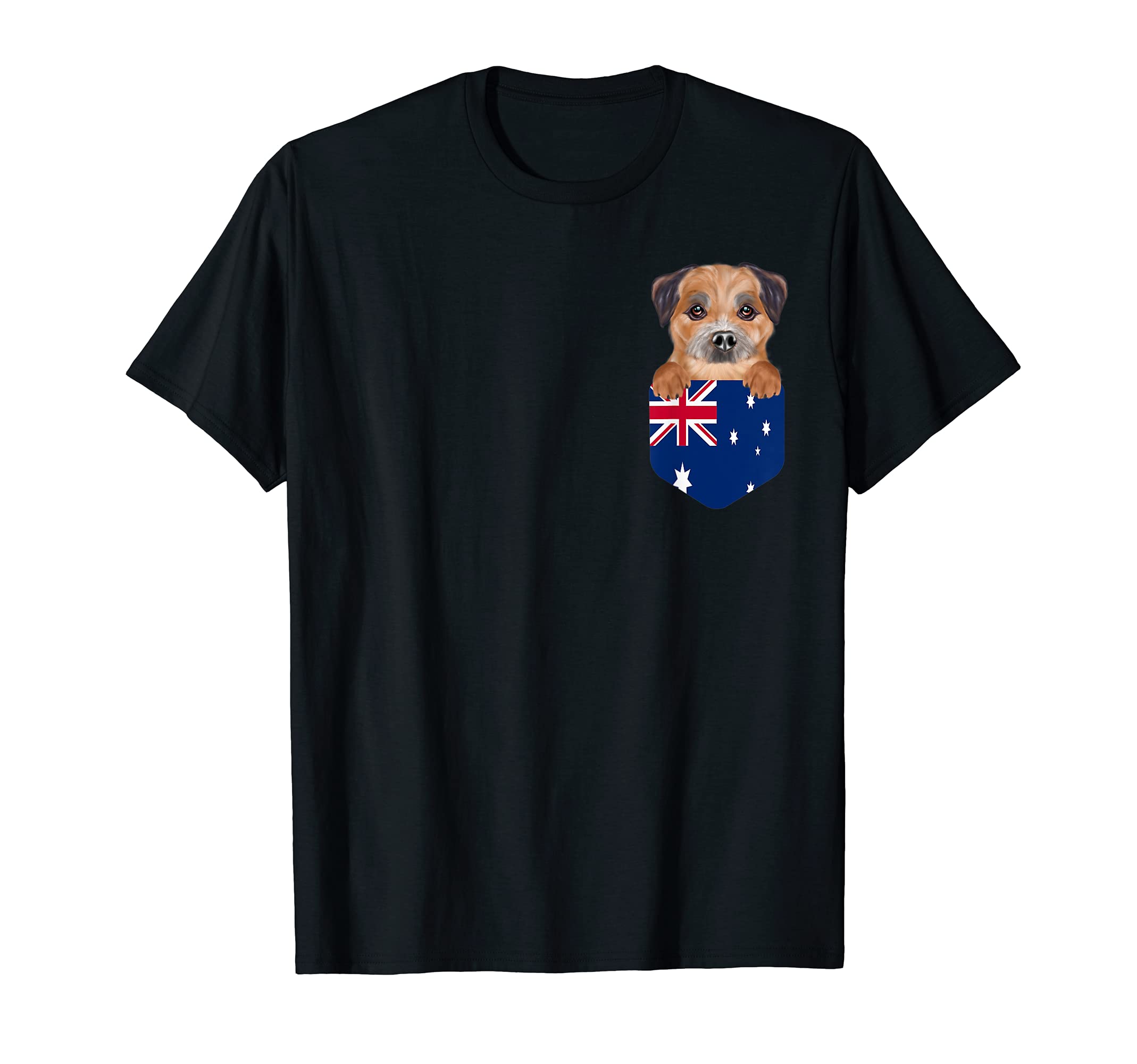 Australia Flag Border Terrier Dog In Pocket T-Shirt