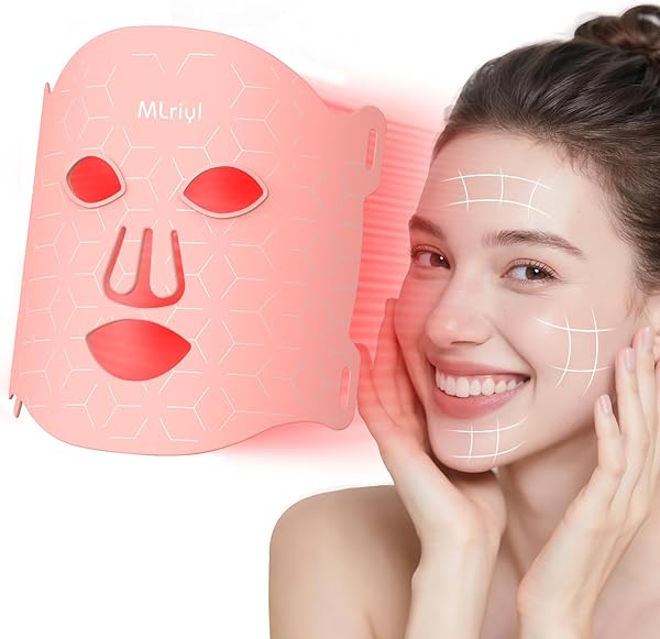 Mlriyl LED Maske Gesicht Rotlicht Maske Gesicht mit 7 Farben LED gesichtsmaske, Gesichtsmaske mit Timer Einstellung, Für alle Hauttypen geeignet