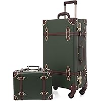 urecity Designer Vintage Trunk Combination Luggage Sets of 2 Piece, Hard Shell Retro Travel Suitcase with Wheels (Army…