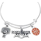 Basketball Mom Hoop Ball Charm Silver Expandable Charm Bracelet Sports Gift Adjustable Bangle One Size Fits All Team Mom Gift