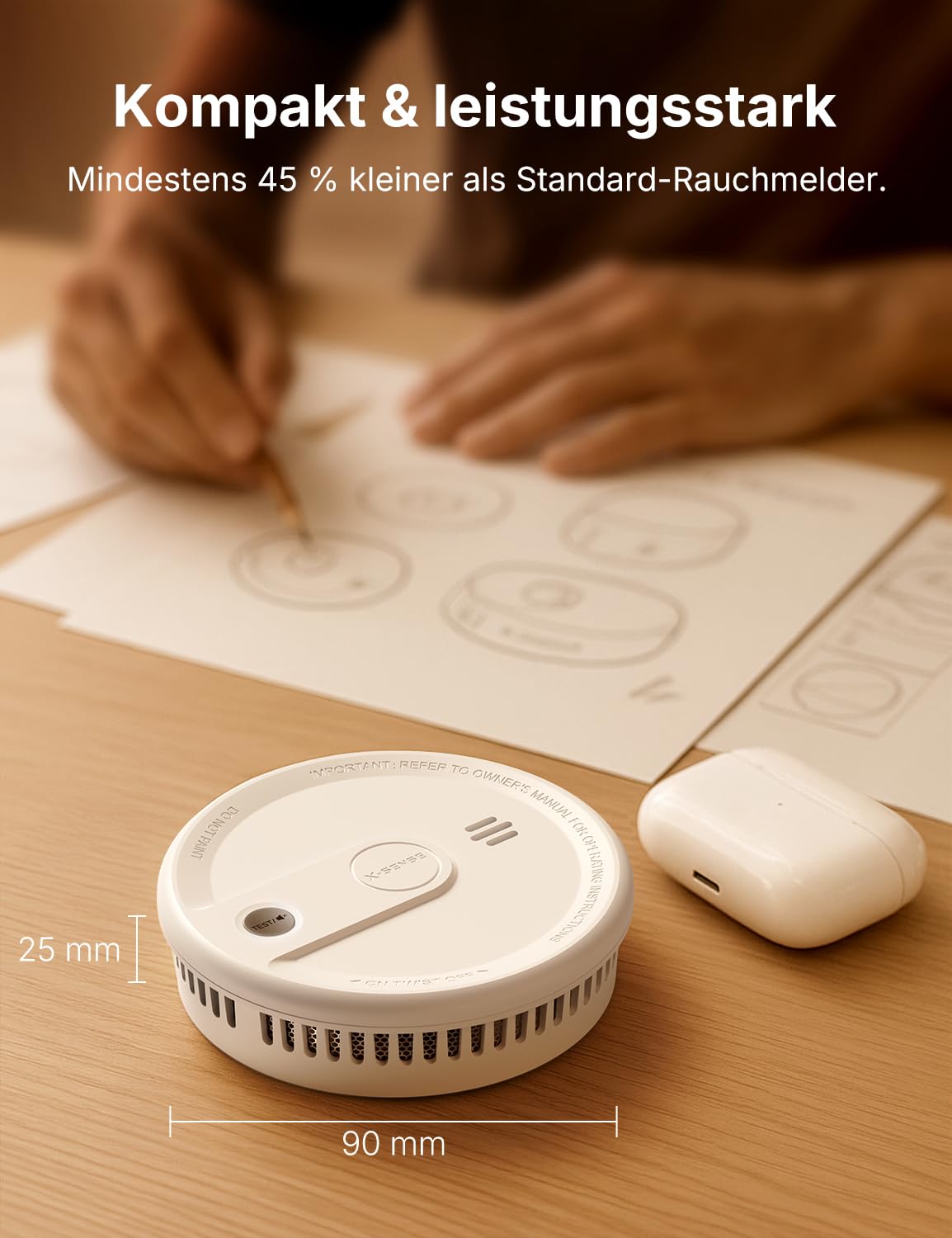X-Sense Rauchmelder mit 10-Jahres-Batterie, Zertifiziert nach EN 14604, Brandmelder mit Magnethalterung, Standby ohne LED-Blinksignal, Test-/Stummschaltungstaste, ultraschlank, XS0G-SN, 6 Stück 4
