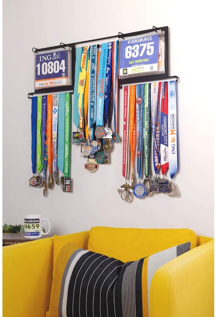 Deluxe BibFOLIO+ Race Bib & Medal Display | Wall Mounted Medal Hanger | Display Over 100 Medals & 200 Race Bibs: Office Products