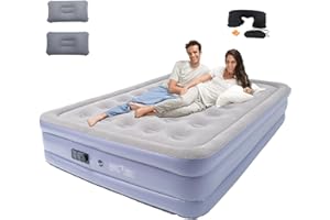 Onirii Queen Air Mattress Bed with Built in Pump,16 Inches High Queen Airbed Inflatable Mattress,Comfort Thickened Blow Up Air Mattress,Travel Sleeping Bed for Guests Home(Queen Size)