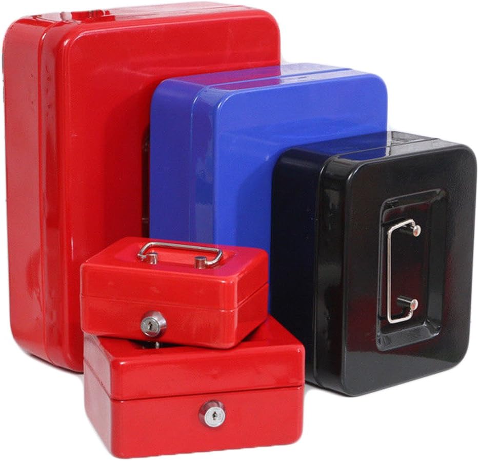 Heavy Duty Metal Cash Tin Lockable Petty Money, Coin and Note Security Box + 2 Keys (4", Red)