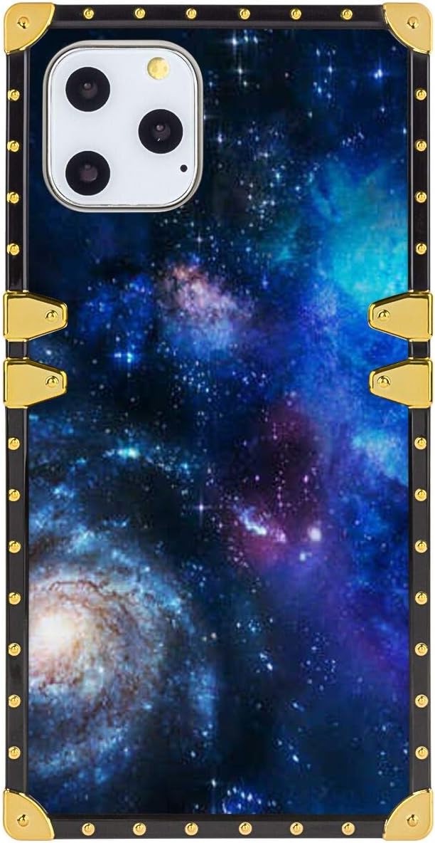 hfijgsj Square Case for iPhone 11 Pro Max 6.5 Inch 2019, Blue Starry Sky Galaxy Space Fashion Slim Soft Shockproof Design Metal Decorative Full Protective Phone Case