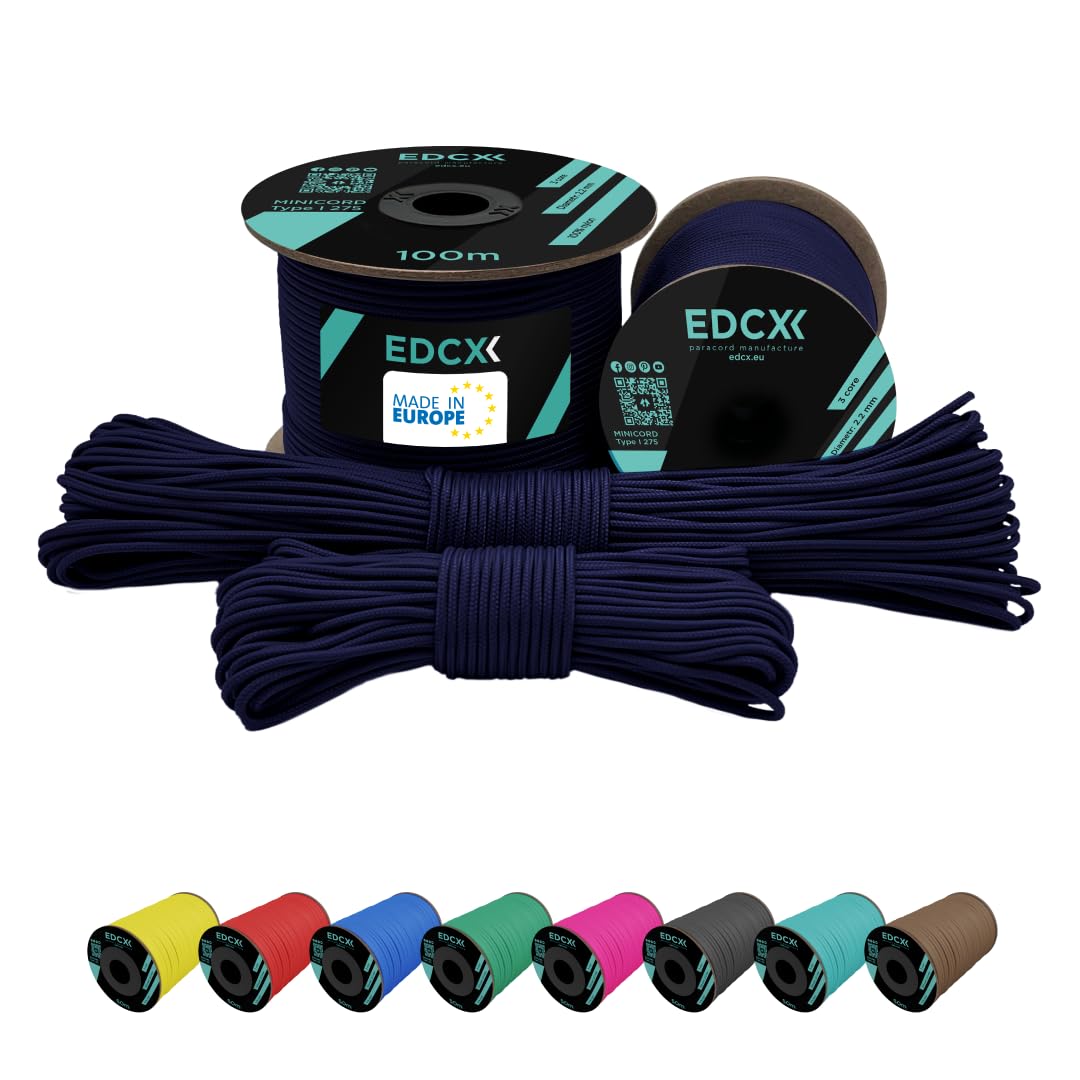 EdcX 2 mm Nylon Paracord 275 (15, 30, 50 and 100 m)– 100% Nylon rope, 3-Strand cord, Nylon cord 2 mm in Many Colours (Navy Blue, 15 m)