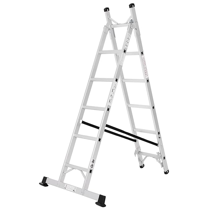 SONGMICS Alu Leiter Treppenleiter Universalleiter 3-Wege-Haushaltsleiter Reichhöhe inkl. Armlänge 3.5 m bis 150 kg belastbar 