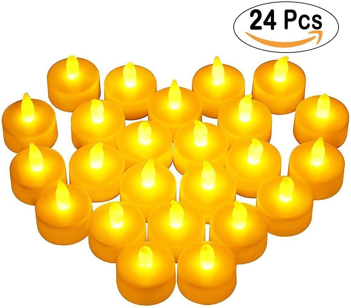 Vercrown 24 pcs LED Tea Lights Candles Battery Operated Candles Unscented Flameless Tealight Long Lasting 60+ Hours of Lighting Electric Wax Candle for Christmas Party Decorations-Yellow Light