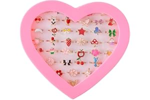 Chrontier 36 pcs Adjustable Rings Set Little Girls Cute Colorful Rings Dress up Jewelry Kids Gifts Princess Jewelry Toy Finge