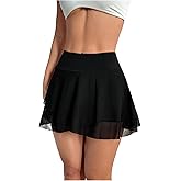 SweatyRocks Women's High Waisted Mesh Athletic Skorts with Shorts Ruffle Flowy Mini Skirts