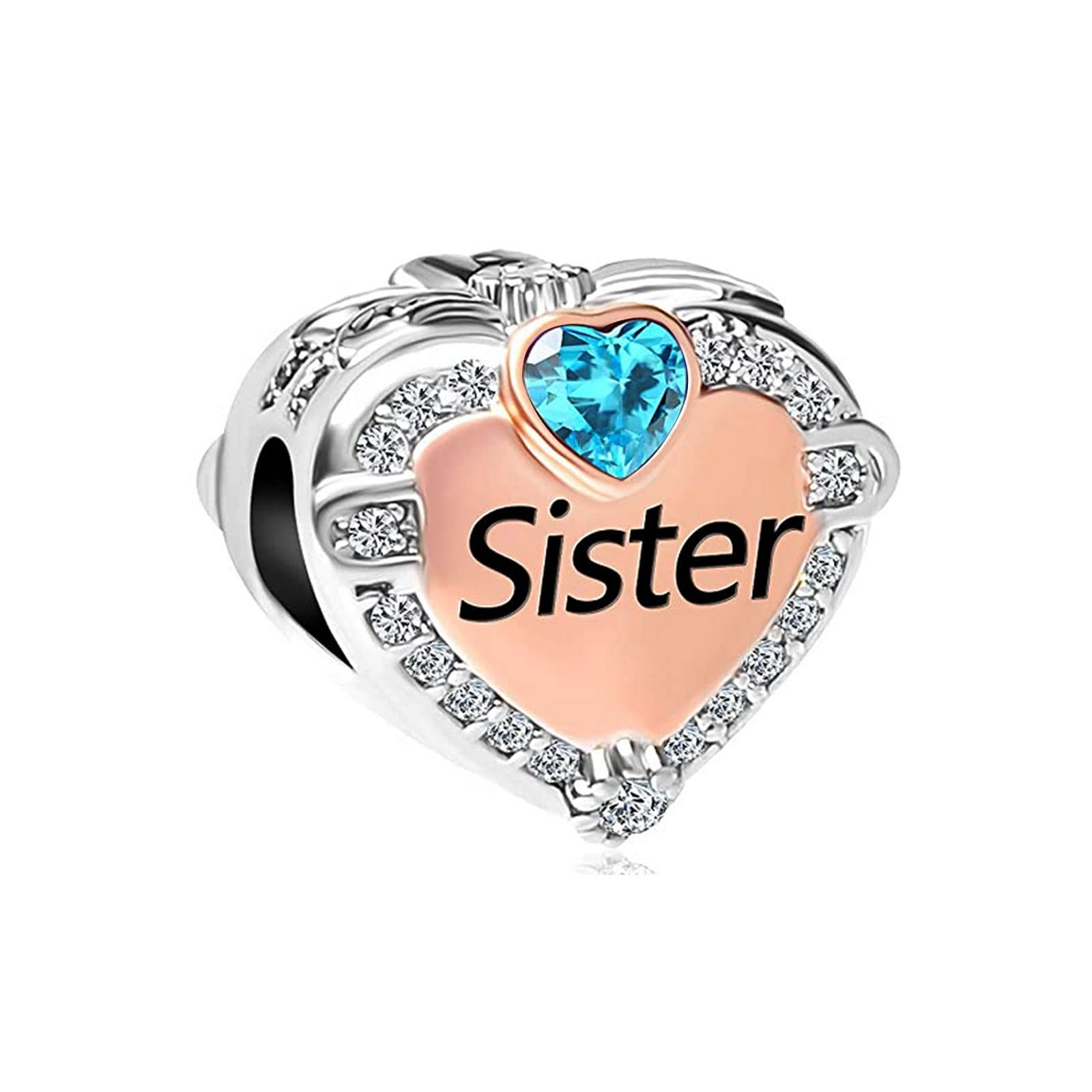 KunBead Jewelry Blue Birthstone Big Sister Bead Charms Compatible with Pandora Bracelets