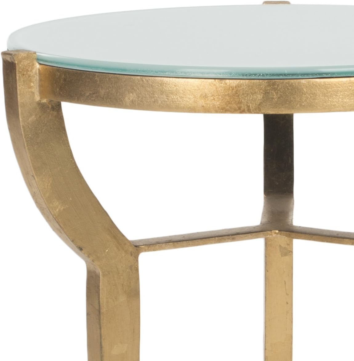 SAFAVIEH Glam Accent Table with Iron Legs, in Gold and White, 42 X 42 X 52.07, Gold / White Glass, 41x41x52.07 cm - Image 3