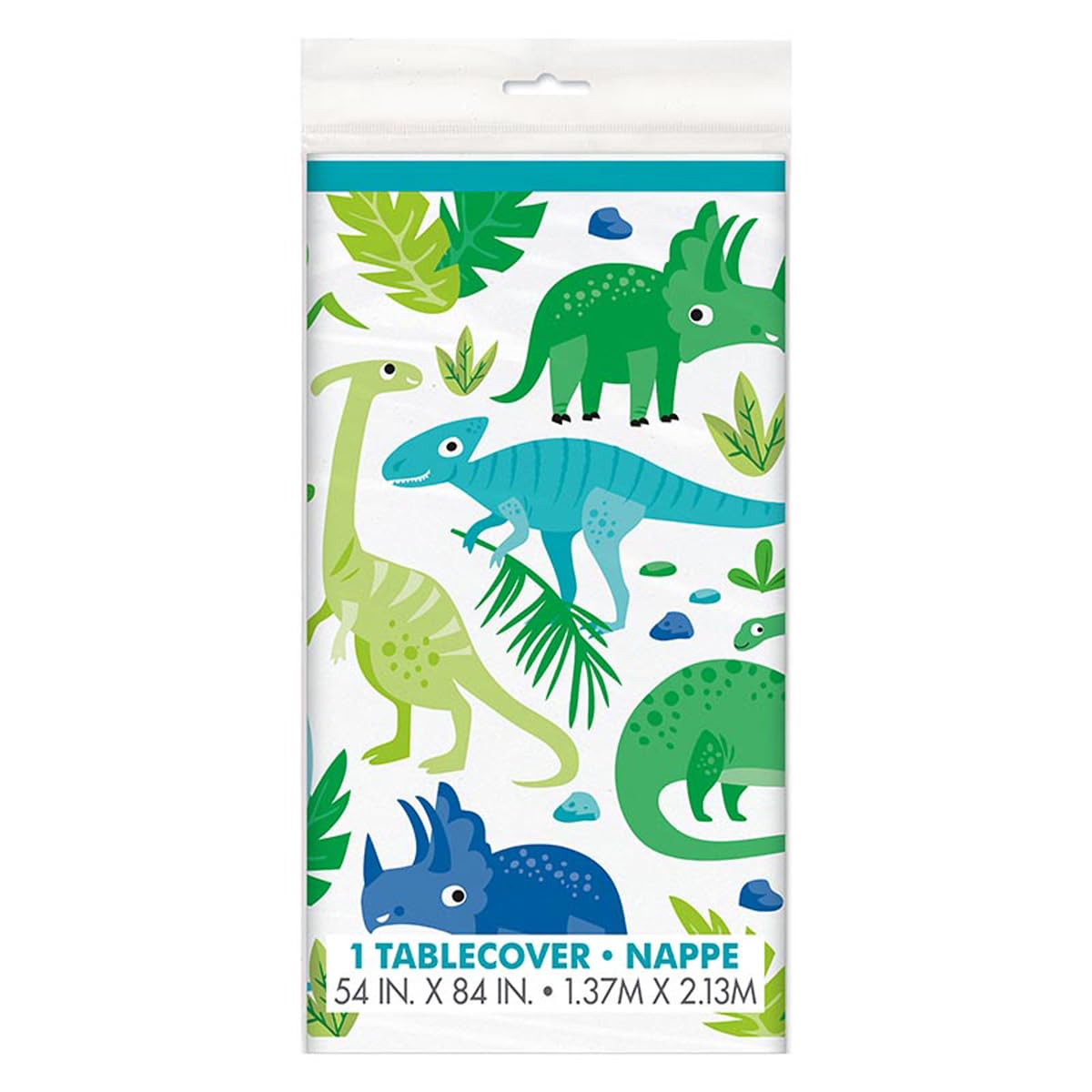 Vibrant Blue & Green Dinosaur Plastic Table Cover (137cm x 213cm) - Perfect for Kids' Parties & Themed Events - 1 Pc