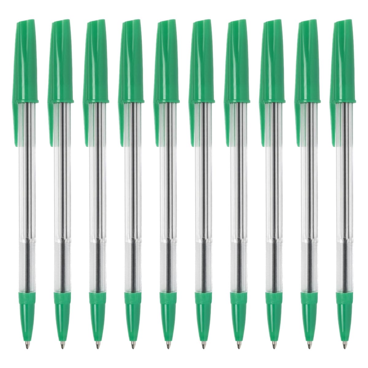 Essential Arts Green Ink Ballpoint Pens Pack of 50 Medium Point Ball Biro Pen with Comfort Grip - Office, School and Business Supplies