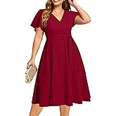 Plus Size Wedding Guest Dress - Cocktail Formal Fall Short Sleeve V Neck A-Line Midi Dresses for Women 2025