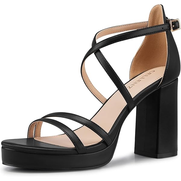 Sandalias de tacón alto con plataforma y puntera abierta para mujer, zapatos de vestir casuales de verano simples, Negro Sandalias de tacón alto con plataforma y puntera abierta para mujer, zapatos de vestir casuales de verano simples, Negro