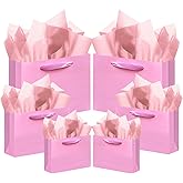 qiqee 10PCS Pink Gift Bags with Ribbon Handles Mulit Assorted Sizes Gift Wide Bags (2pcs Large 13", 4pcs Medium 9.6", 4pcs Small 6.3"，22pcs Tissue Paper)