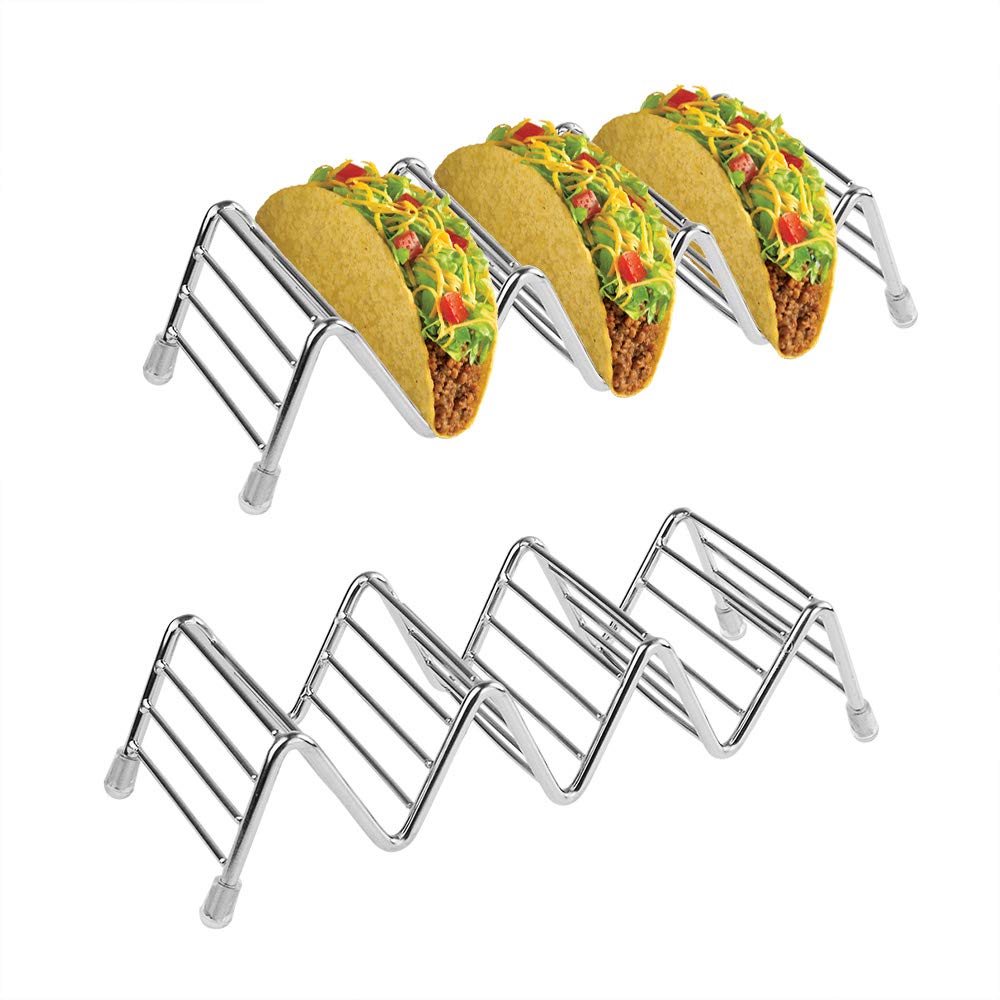 Poualss Stainless Steel Taco Holders Stand (4Pack) Rustproof Taco Rack for Hard or Soft Shell Tacos