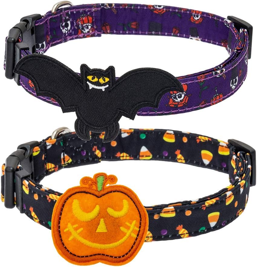 Halloween Dog Collars 2 Pcs Soft Adjustable Bat Pumpkin