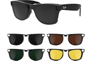 RCSTYLE HiBloks 4Pcs Polarized Clip-on Compatible with Ray-Ban Meta Wayfarer & Gen 2 (RW4008/RW4012 Large), Discoloration Clip for Rayban Meta Gen 2 Accessories (Dark Green, Night Vision Yellow, Black, Brown)