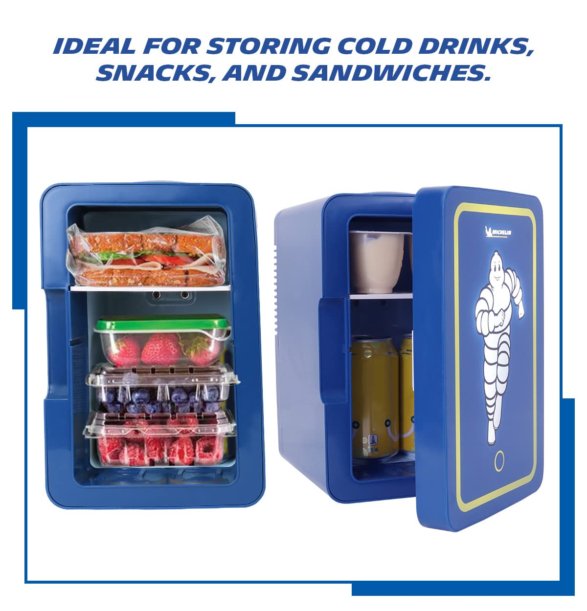 MICHELIN Mini Fridge - Refrigerator for Bedroom Office, Portable Table Top Beverage Cooler, 12V 110V Refrigerador For Drinks, Soda, Wines, Use In Car, Dorm, Outdoor, Patio, 8 Can