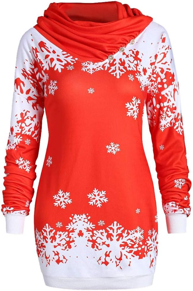 iTLOTL Christmas Snowflake Printed Blouse Fashion Women Merry Cowl Neck Sweatshirt Tops