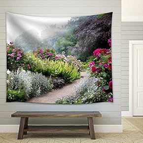Art Flowers in The Morning in an English Park - Fabric Wall Tapestry Home Decor - 51x60 inches